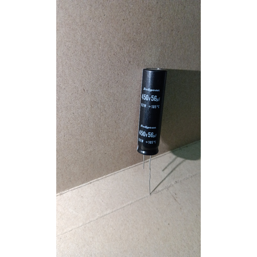 7571 kapasitor capacitor elco 56uf 450v 450volt kurus panjang rubycon