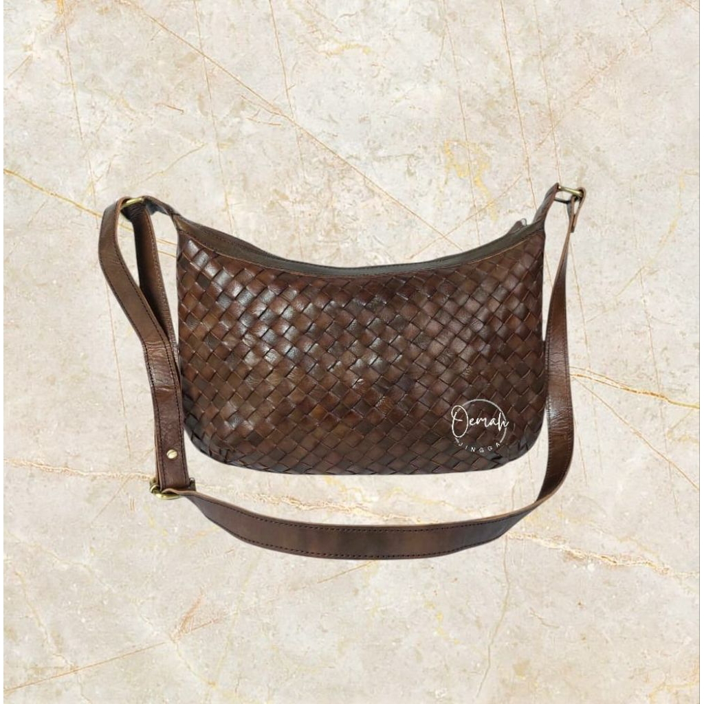 tas selempang wanita - tas kulit asli anyam sibuya