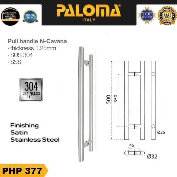 PALOMA PHP 377 Pull Handle Gagang Tarikan Pintu Stainless Steel SUS 304 50cm 50 cm SIlver Satin