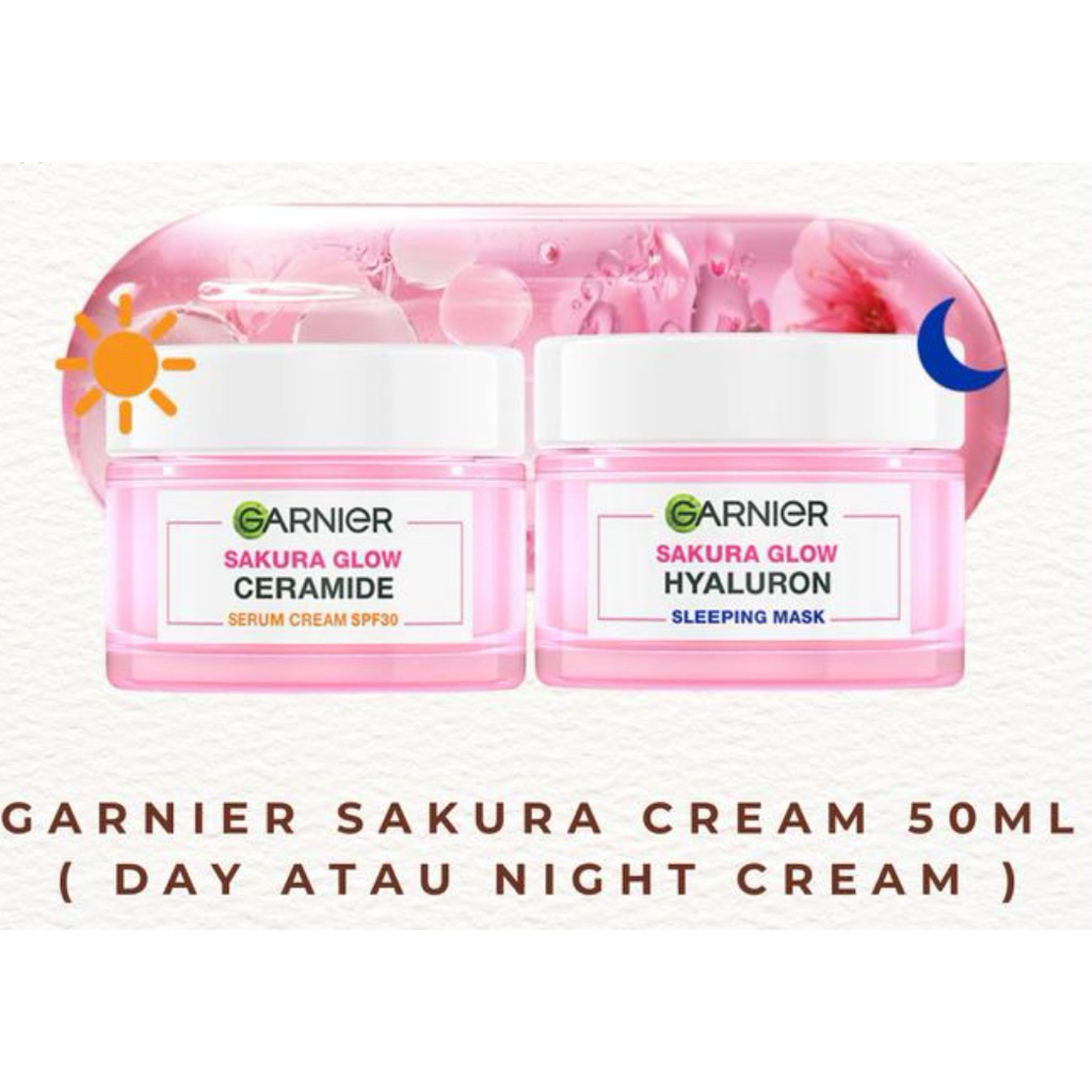 GARNIER SAKURA GLOW PINKISH RADIANCE  GOWING DAY CREAM / NIGHT CREAM SPF30 50ML ORIGINAL TERMURAH SU