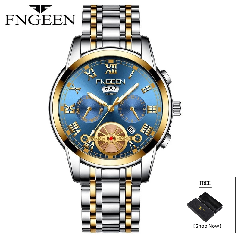 FNGEEN 4001 Jam Tangan Pria Quartz Anti Air Santai Mewah Luminous Jam Tangan Tali Baja Serbaguna