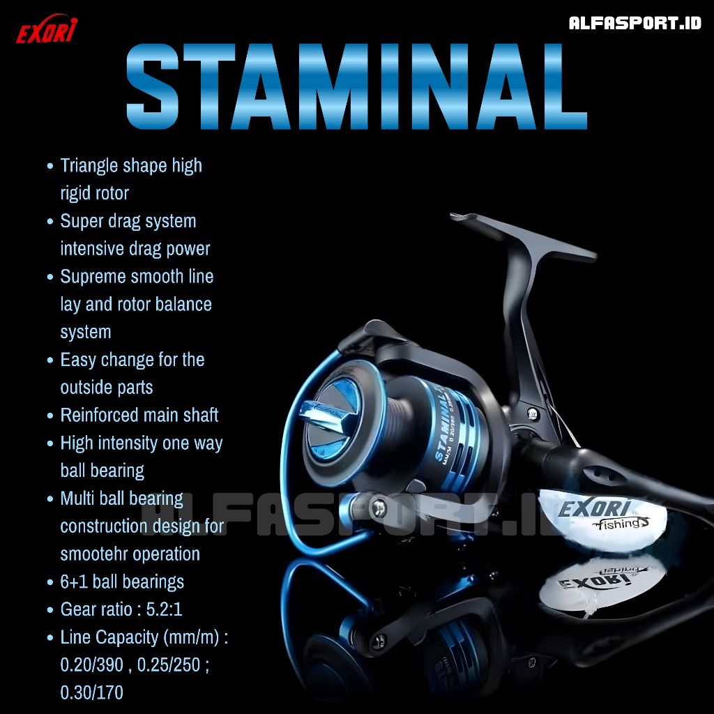 AlfaSport.Id Reel Pancing EXORI Staminal 2000 Mancing Kolam One Way Power Handle