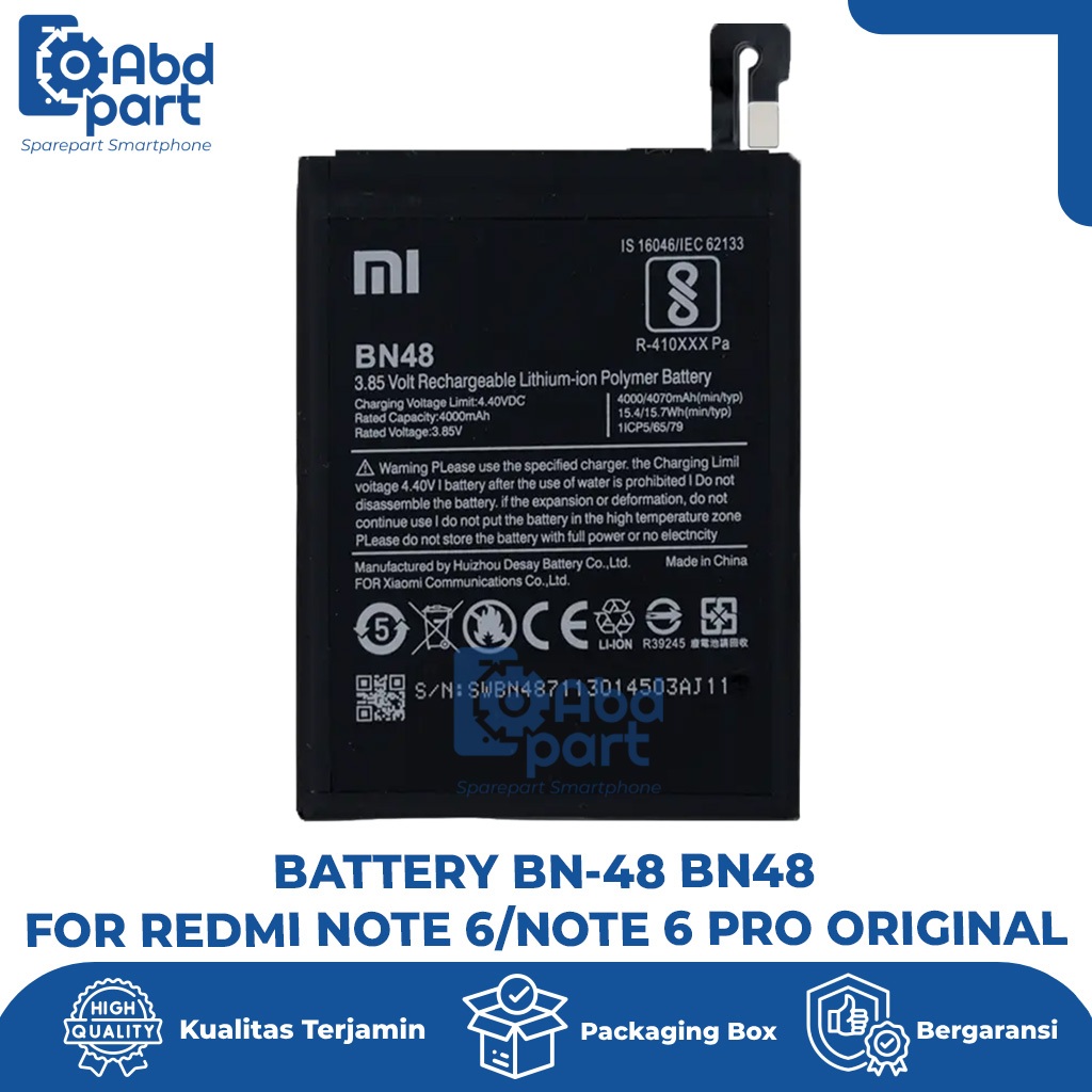 BATTERY BN-48 BN48 FOR REDMI NOTE 6/NOTE 6 PRO ORIGINAL