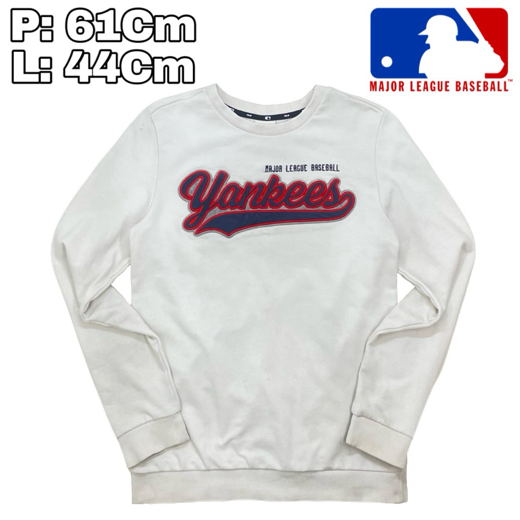 B66 Baju Crewneck Sweeter MLB Yankess Sweetshirt Putih Tebal Sweeter Lengan Panjang