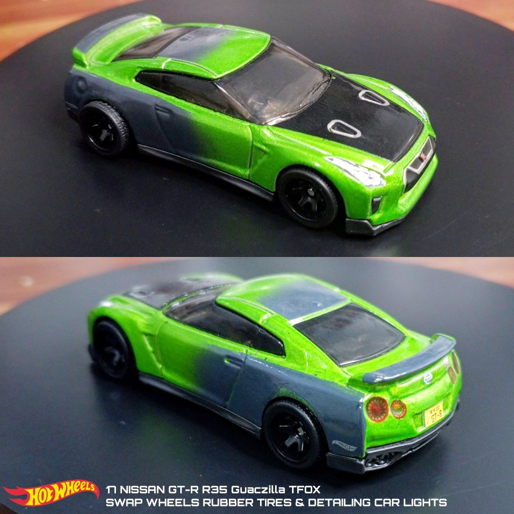Hot Wheels 17 Nissan GT-R R35 Guaczilla Tfox Swap Wheels Rubber Tires