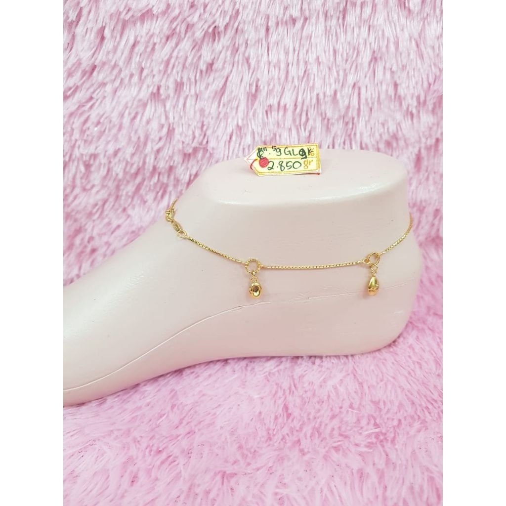 GLK935DLM Gelang kaki model italy variasi tetes air batikan emas kuning asli berat 2.850 pj.26 kadar