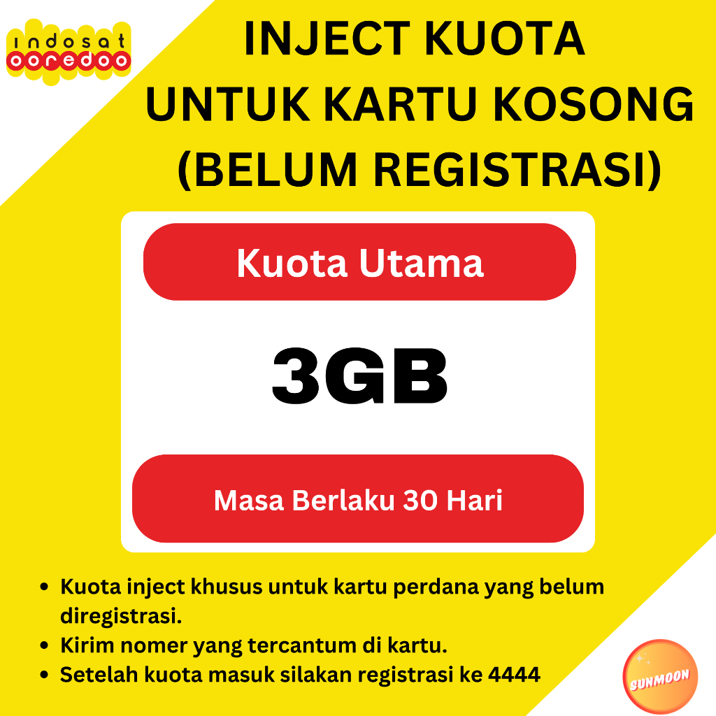 Inject Kuota Paket Data INDOSAT Kartu Perdana Kosongan Aktivasi Nomer Baru Registrasi Nomor