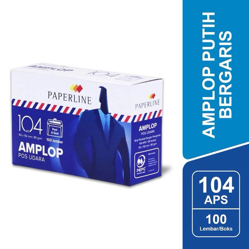 AMPLOP PUTIH PAPERLINE / AMPLOP PUTIH ARIMAIL 104 APS BERGARIS MERAH BIRU / MOTIF MERAH BIRU - PPL E