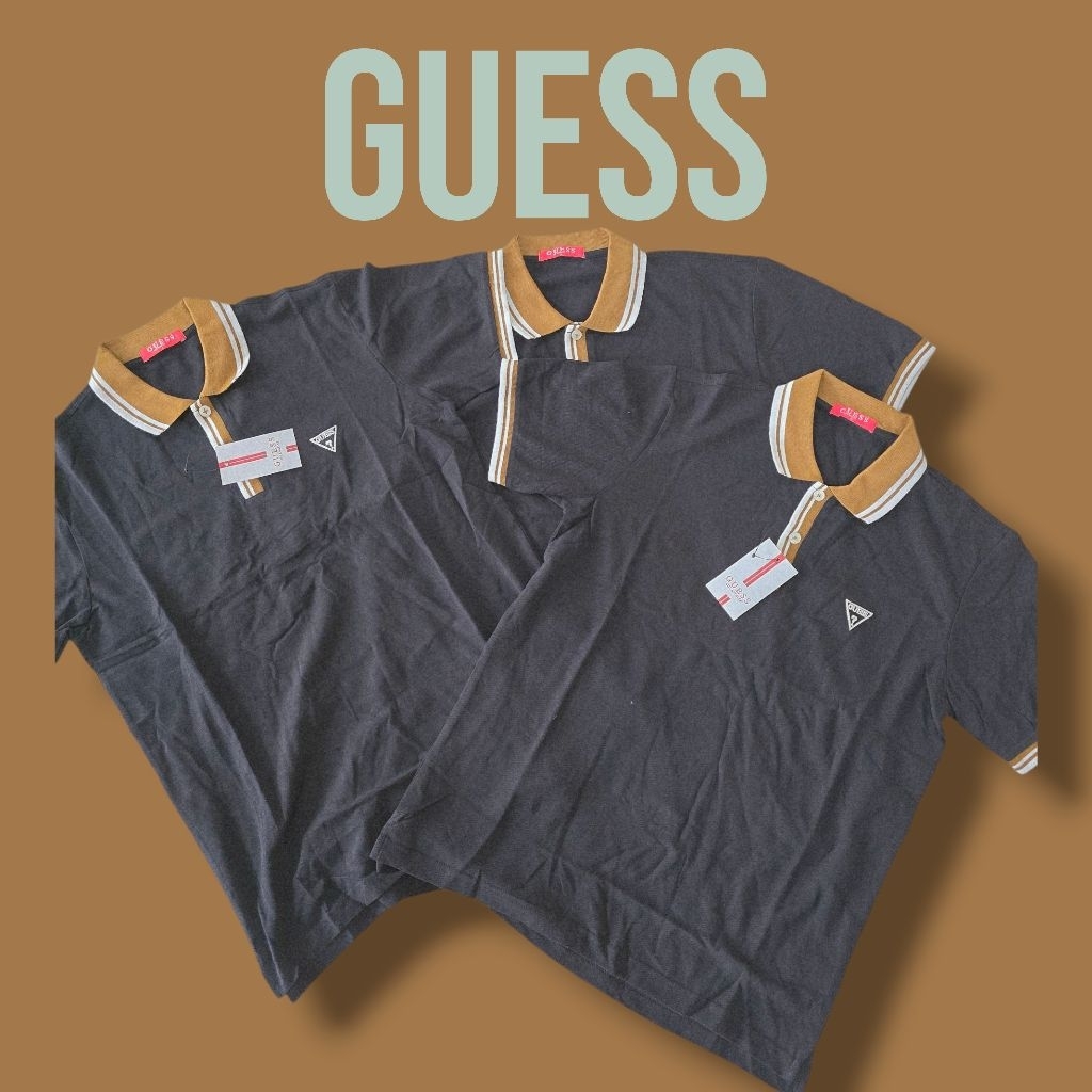 GUESS Kaos lengan pendek berkerah dan berkancing pria dewasa
