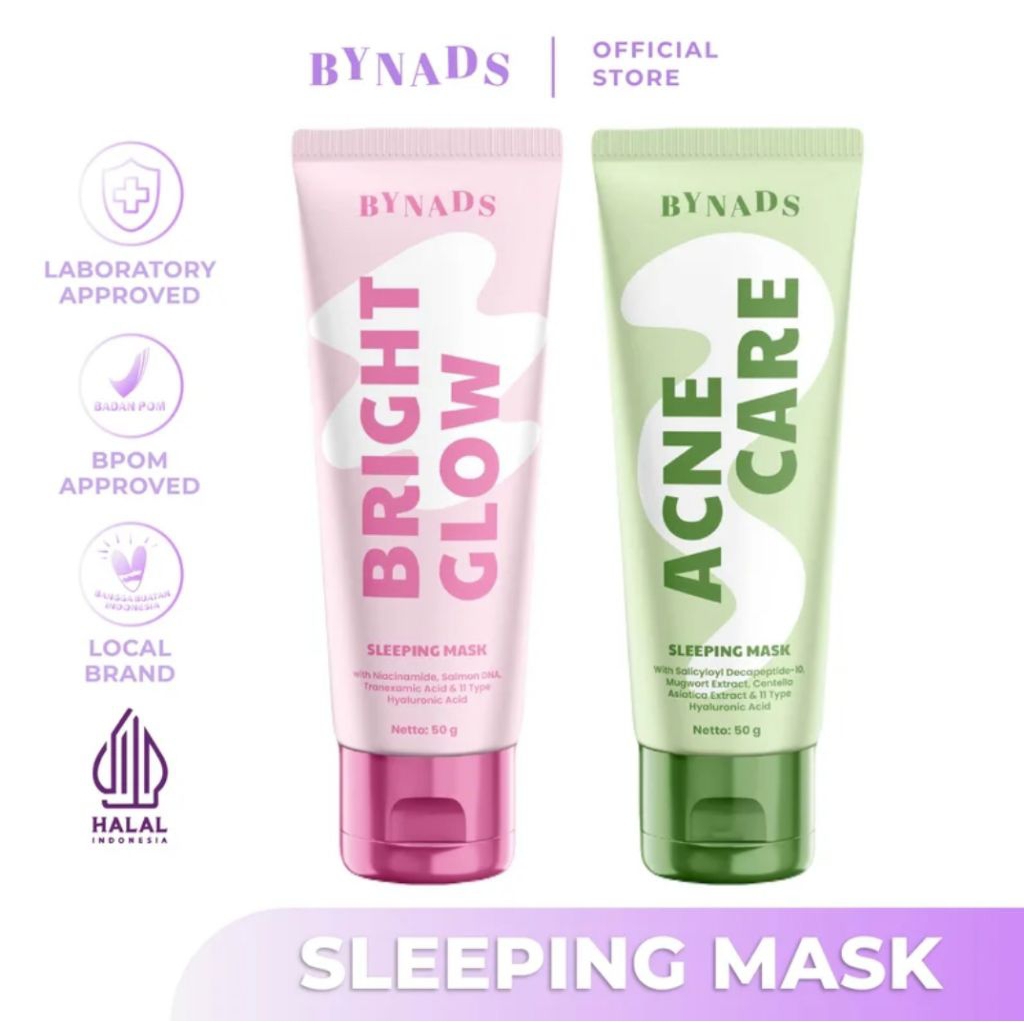 Paket 2PCS Bynads Bright Glow Sleeping Mask With 4% Niacinamide 3in1 Sleeping Mask Moisturizer Wash 