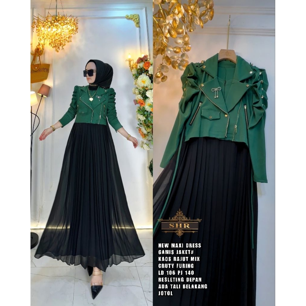 maxi dress gamis rompi kaos rajut mix ceruty ori SHR
