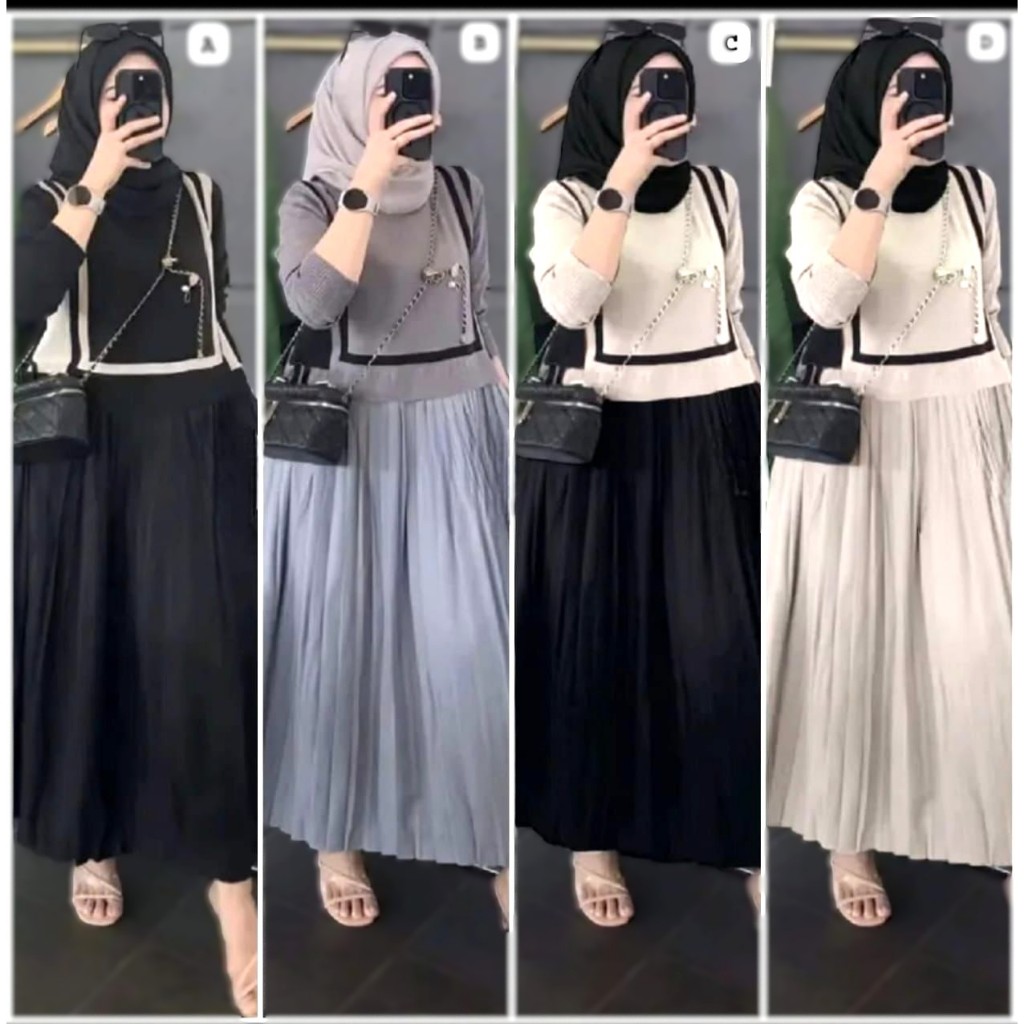 Dress / Gamis Plisket Import Mewah Ld 100-120