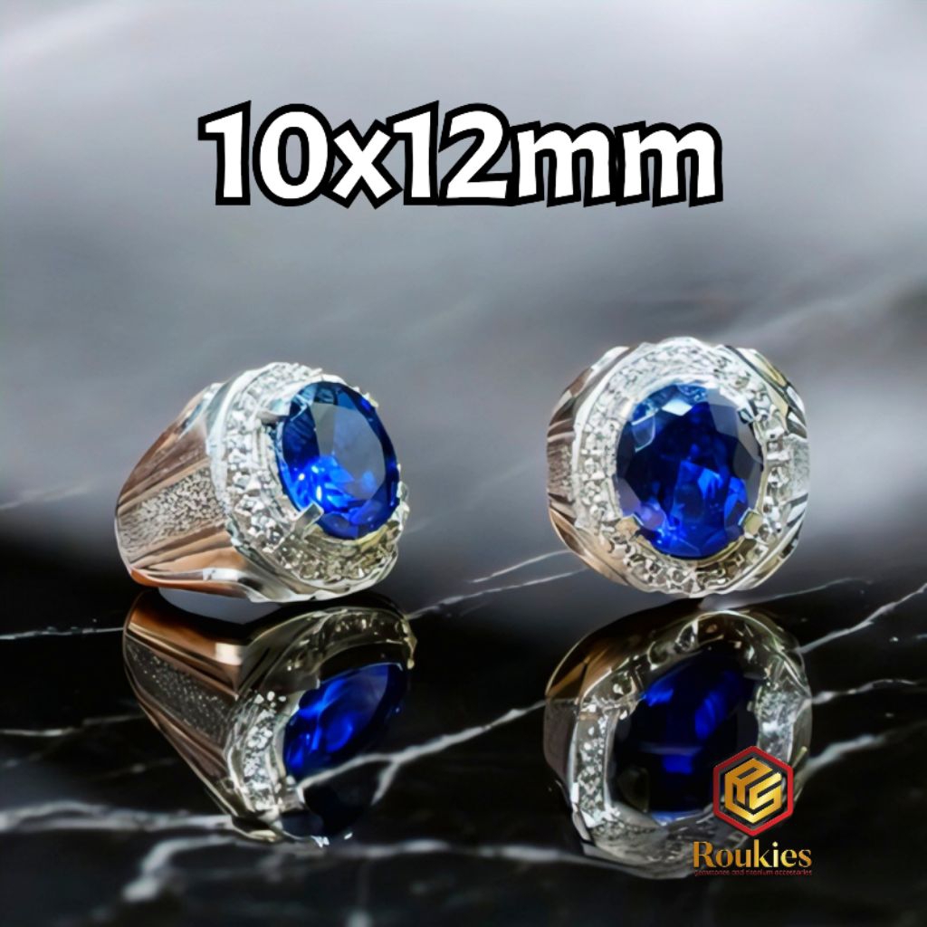 Cincin Batu Permata King Sapphire Oval Cut Ring Alpaka Ukuran 10x12mm