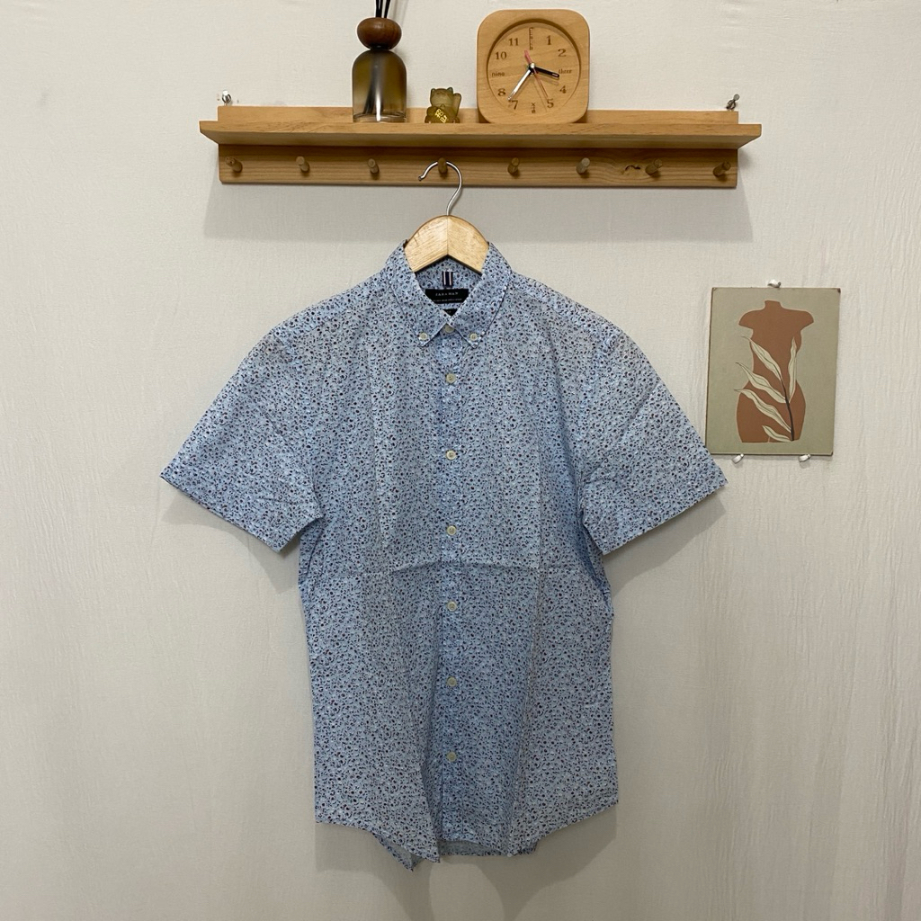 kemeja pendek pria ZARA MAN original size S motif