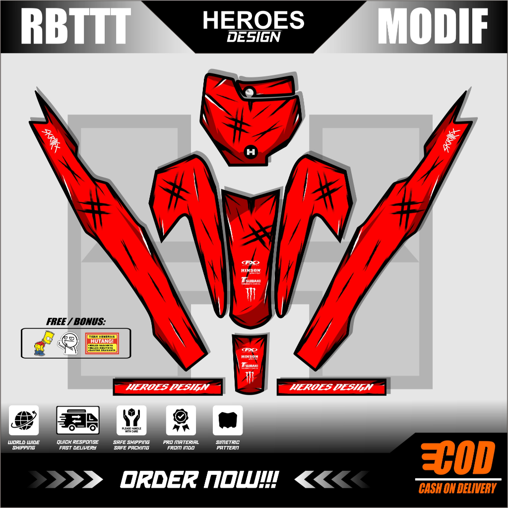 Sticker RBT/GTX VEGA R NEW Stiker Striping Motor RBT Bebek Modif Anime SUPERMOTO YZ CRF KLX KX KTM H