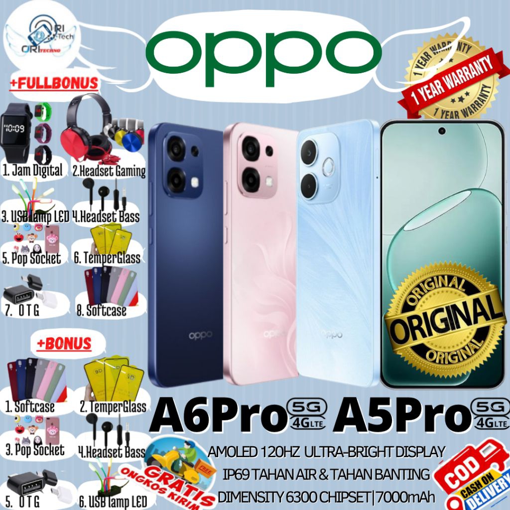 OPPO A6 PRO 5G  | OPPO A6PRO 4G | A5 PRO 8/256 GB - 8/128 GB Ram UpTo 16GB BARU 100% ORIGINAL GARANS
