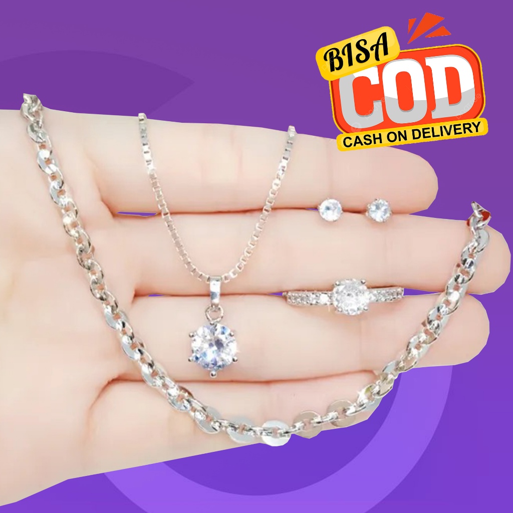 Set Perhiasan Gelang Nori Polos Silver Perak Mata Satu Berkilau Mewah