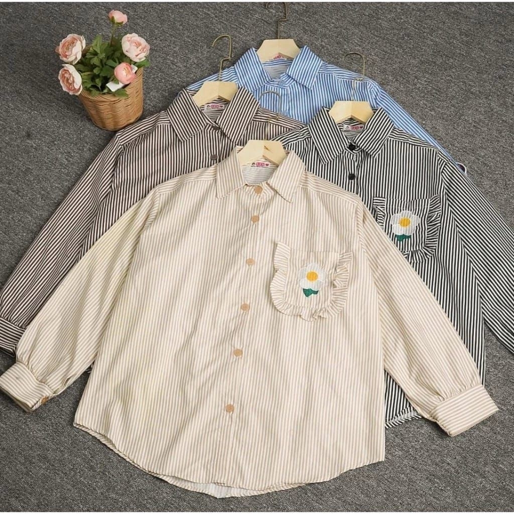 Blouse Wanita Bunga Bordir Katun Premium