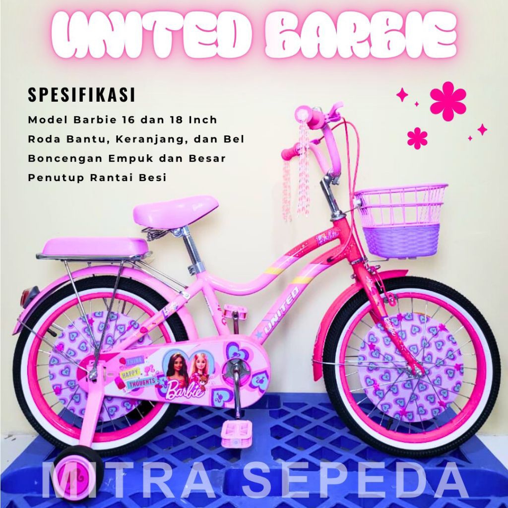 Sepeda Anak Perempuan UNITED BARBIE 18 inch Keranjang Besi Usia 5 sd 8 Tahun