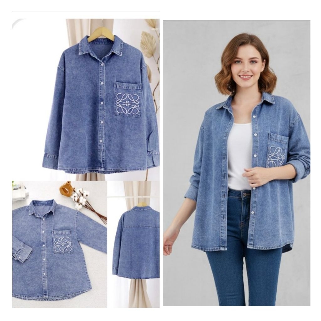 BESTGIRL KEMEJA DENIM BORDIR LOEWEE/ATASAN DENIM BORDIR LOEWEE/ATASAN WANITA DENIM BORDIR MATT DENIM