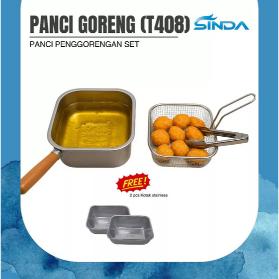 Panci Penggorengan Kotak Set T408 Include Saringan Capit dan Free Baki Nampan Stainless Serbaguna