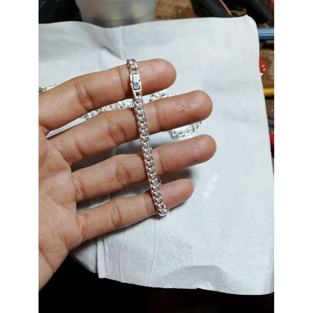 gelang kaki model sisik naga  lebar 5mm perak asli murni