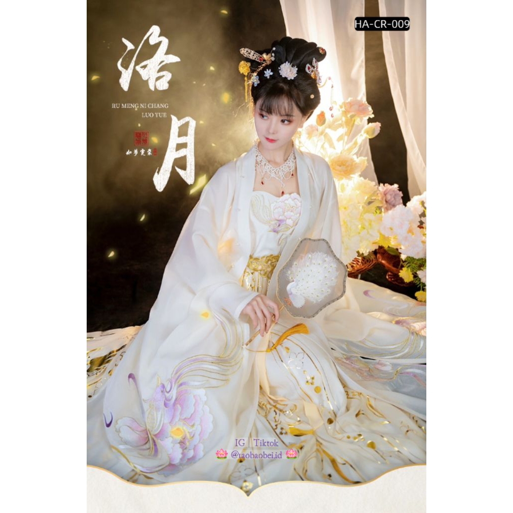 PO 1-2 Weeks Premium Hanfu Wanita “Luo Yue” – Desain Tang Dynasty Putih Bordir Eksklusif, Model Leng