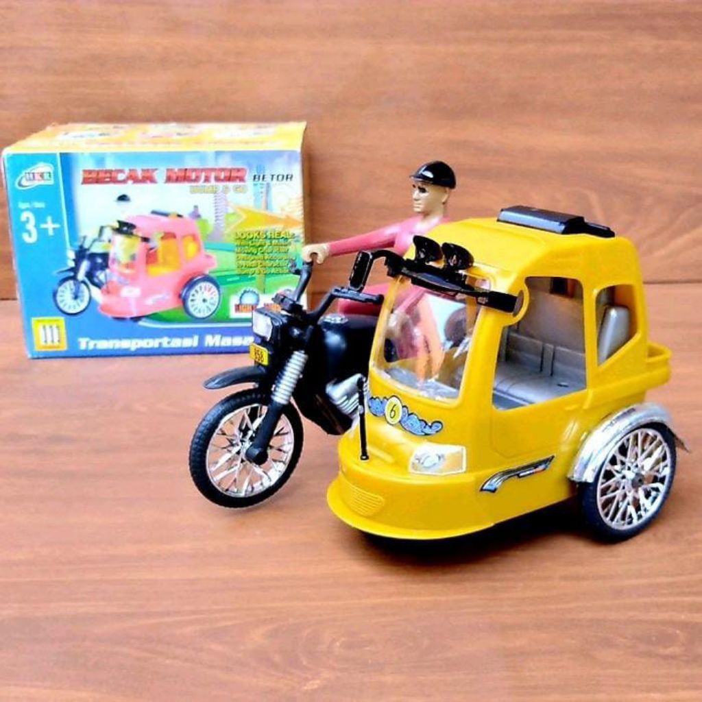 Mainan Anak Becak Motor Indonesia Mainan Tukang Becak Mini Ada Lampu dan Musik HKR