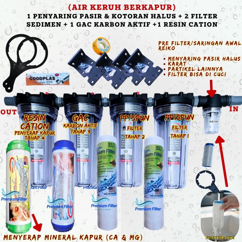 FILTER AIR BERKAPUR  4 TAHAP / PAKET FILTER AIR SUMUR PDAM TOREN KERUH BERKAPUR / FILTER SOFTENER