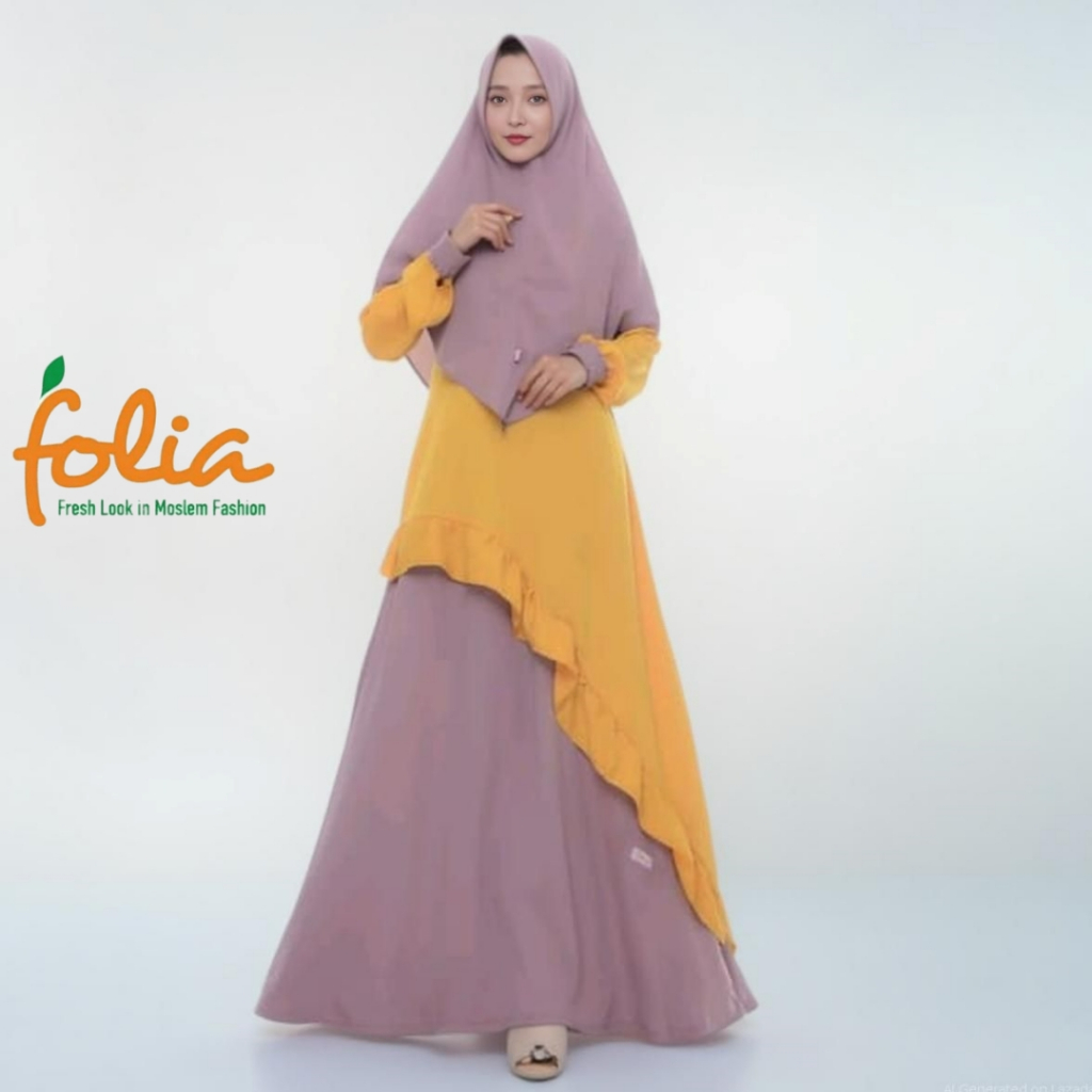 New Folia Gamis FG 124 Less Is More Gamis Set Kerudung Crepe Premium
