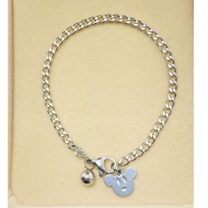 COD Couple Gelang Titanium Anak-Anak Titanium Lapis Emas Putih Bola Mikky