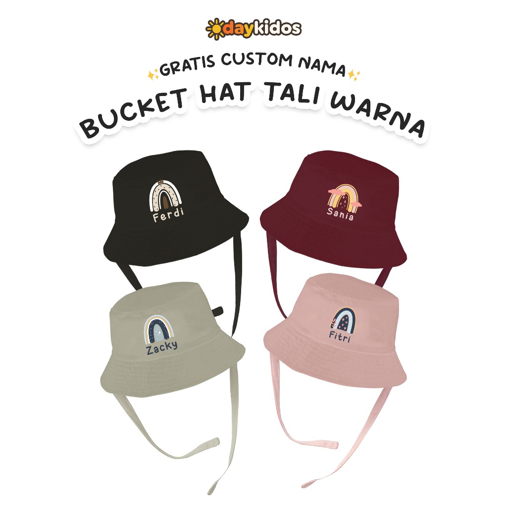 Daykidos - Topi Anak Bucket Hat Tali Warna (Gratis Custom Nama)