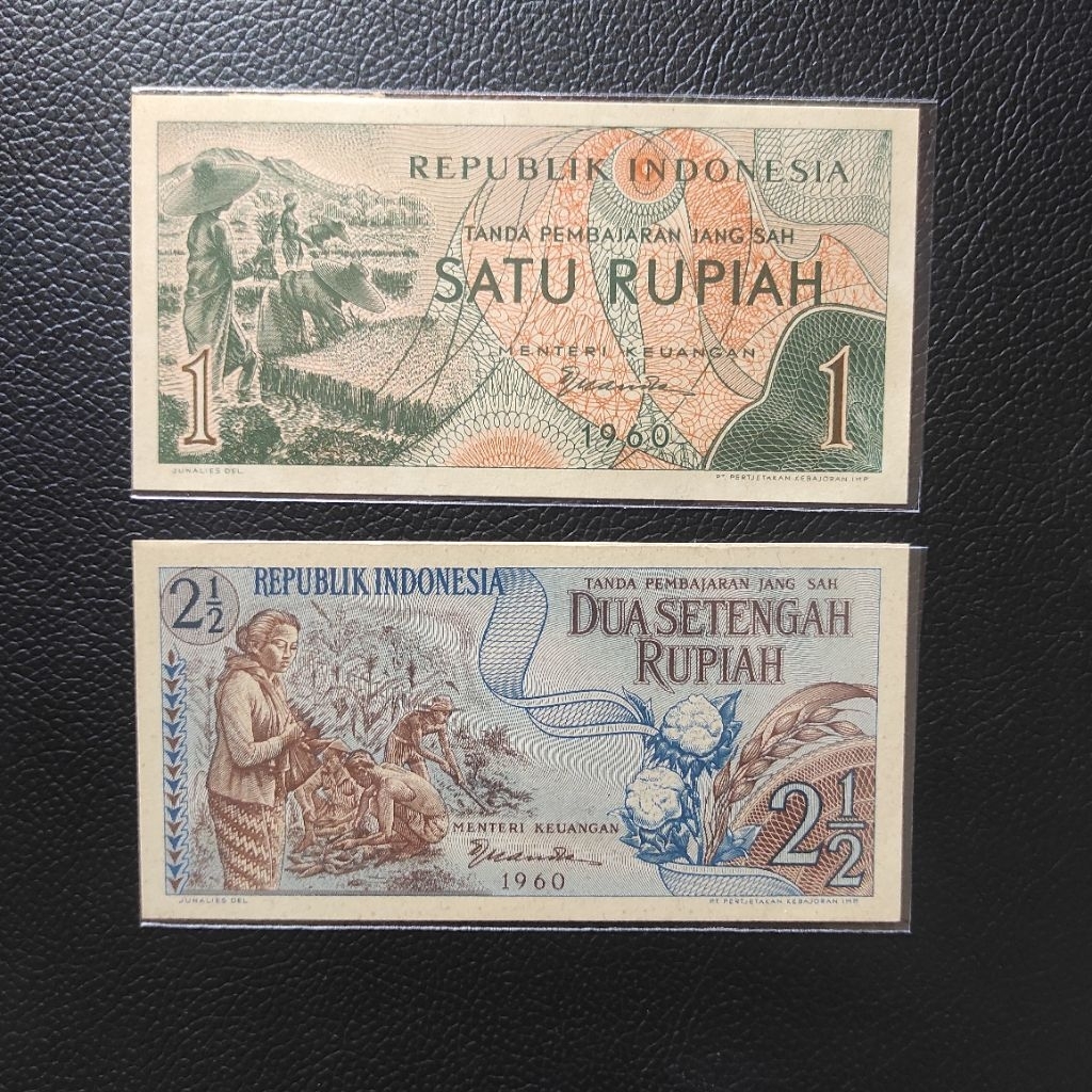 Set Uang 1 dan 2 1/2 rupiah Sandang Pangan 1960 UNC Gress
