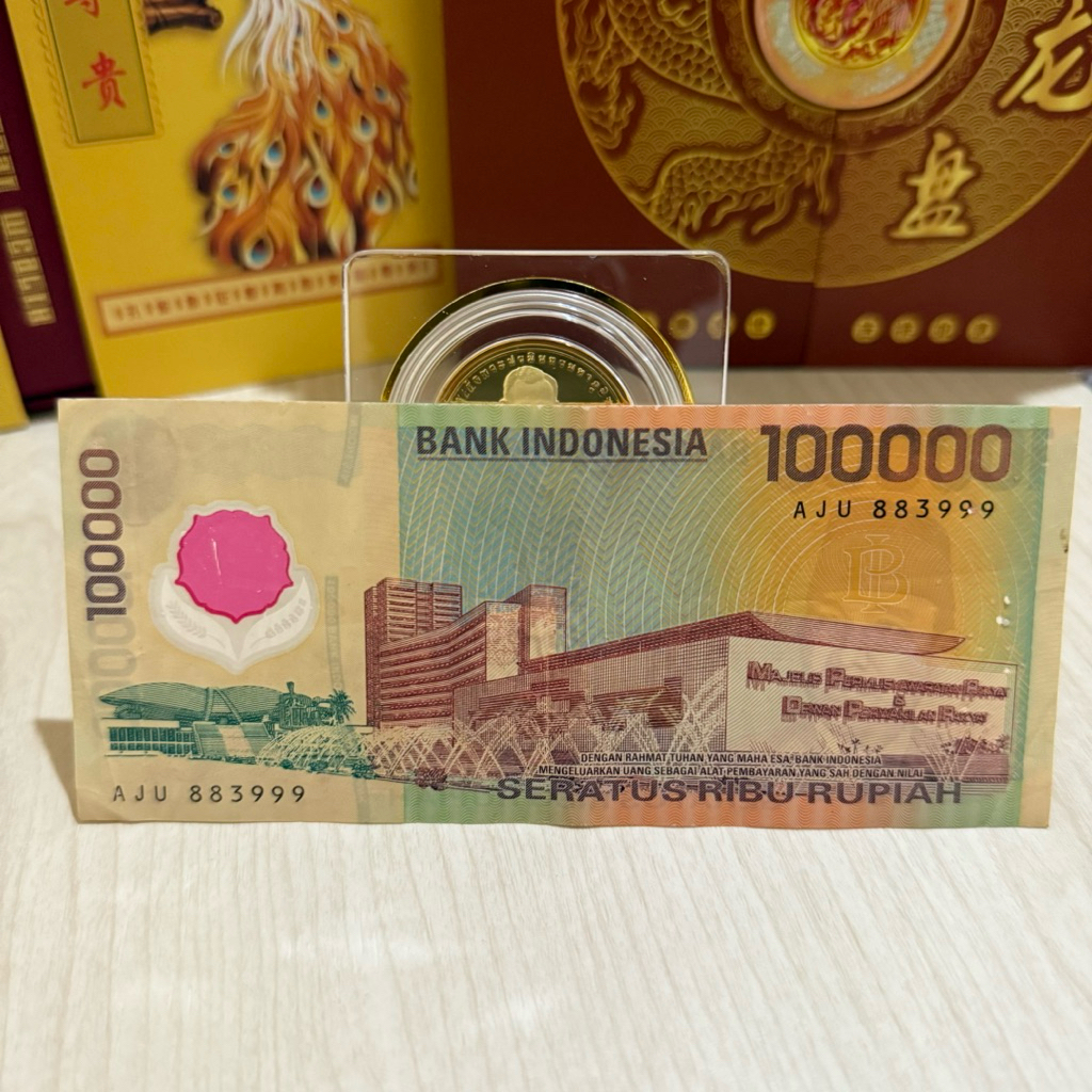 uang kuno 100000 plastik tahun 1999 seri triple akhir AJU 883999