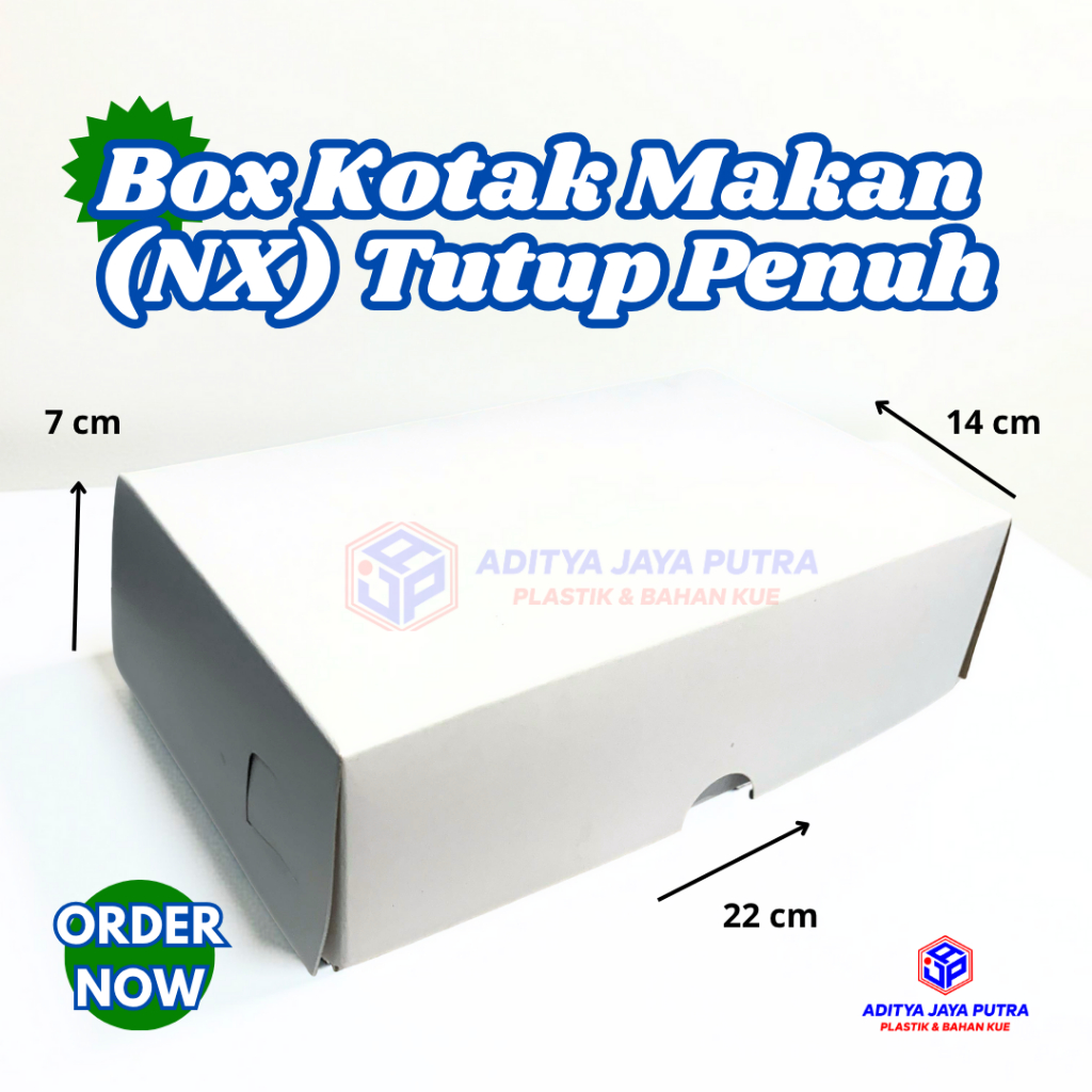 Box Kotak Makan Kotak Nasi (NX) Tutup Penuh Duplex Coated Putih Polos Ketebalan 310gsm ukuran 22x14x