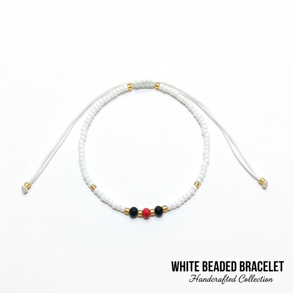 Gelang Tridatu Manik Putih / Gelang Tali Khas Bali / Gelang Pria Wanita Minimalis