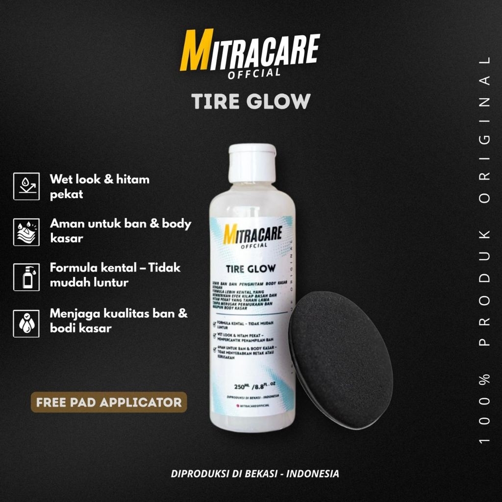 Free Pad Applicator | Semir Penghitam & Pengkilap Ban Motor Mobil MitraCare Ukuran 250ml
