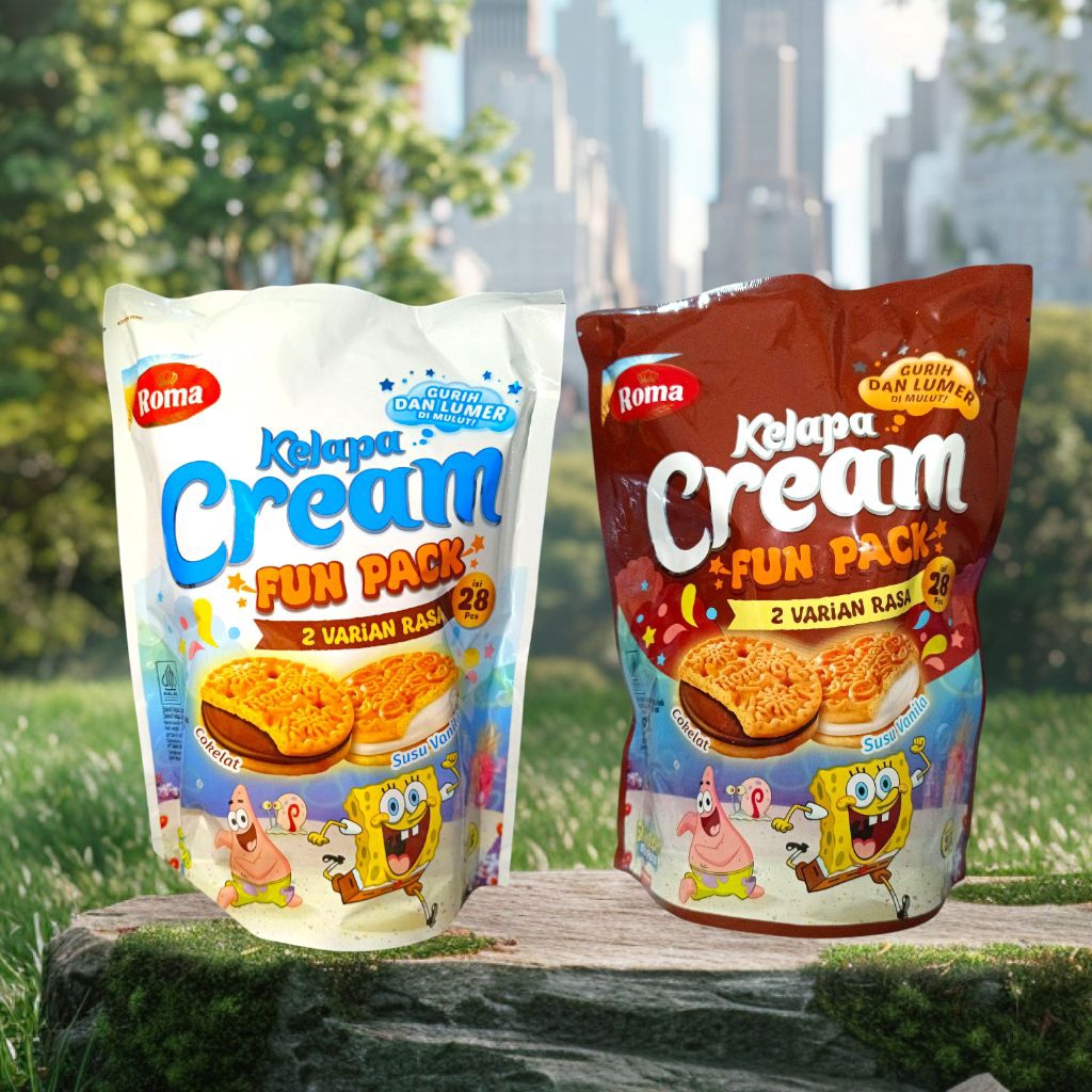 Roma Wafer Cream Kelapa Fun Pack Isi 28 pcs Pouch 285 gram Coklat Vanilla