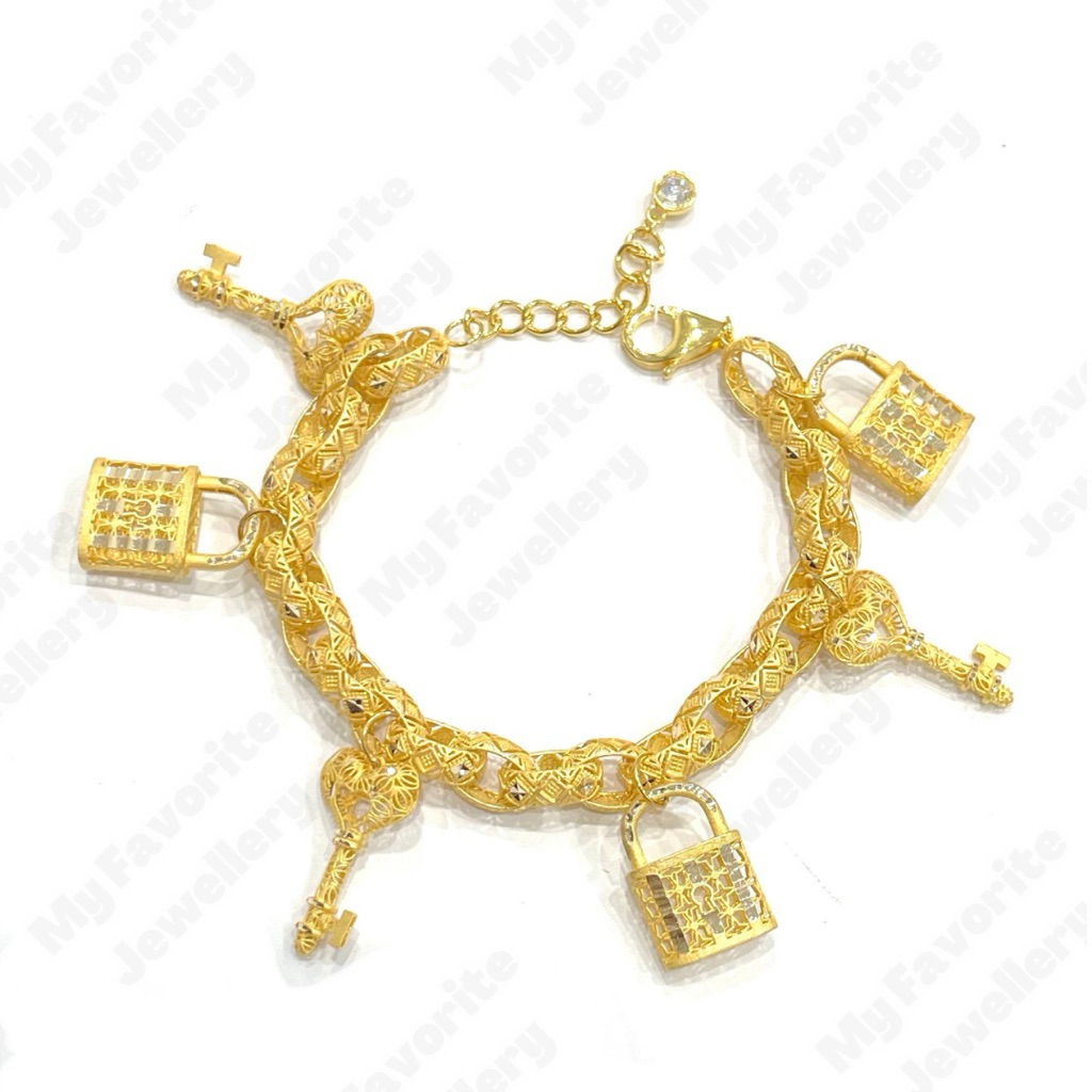 Gelang Model Variasi Gembok dan Kunci (Emas Asli Kadar 700 16K)