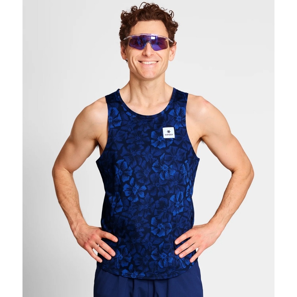 Kaos Singlet Olahraga Lari Tenis Padel Pria Saysky Flower Combat Singlet Blue