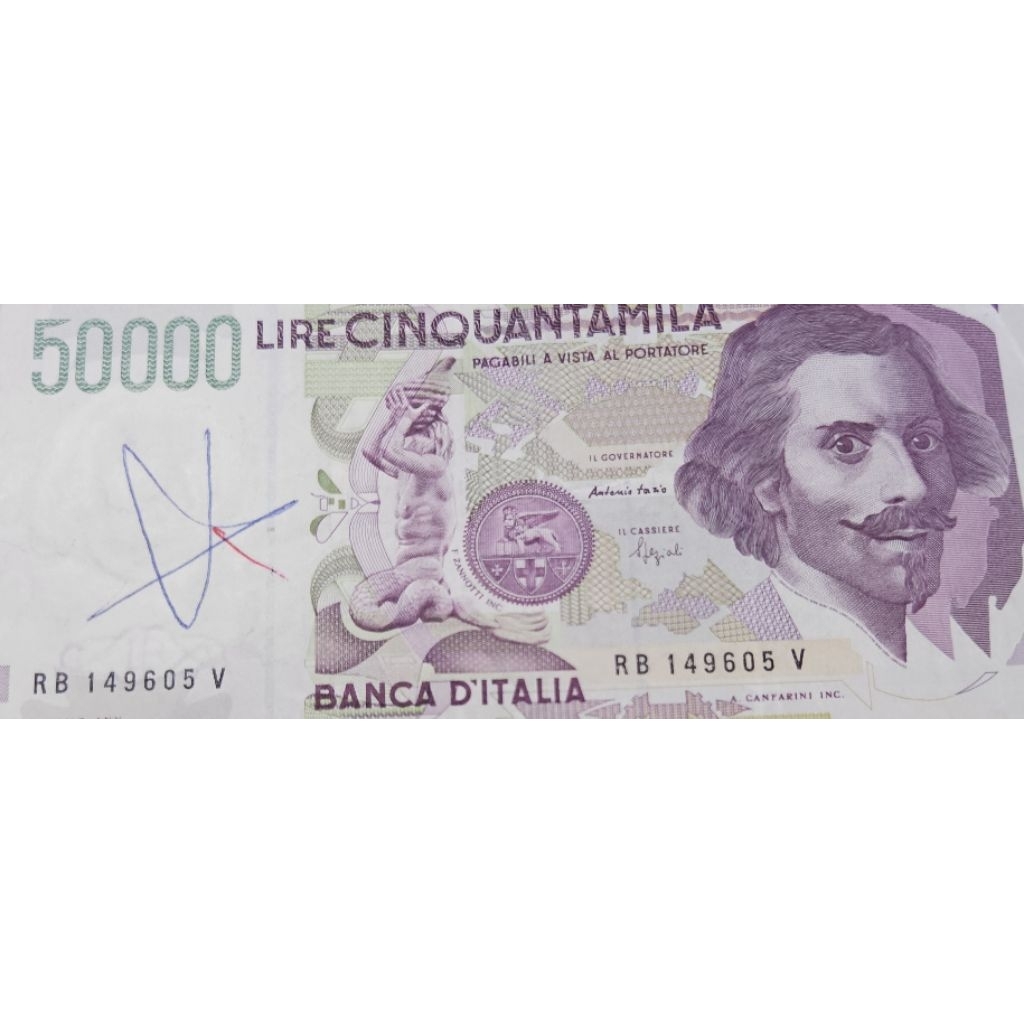 Uang Asing Negara Italy nominal terbesar 50.000 lira tahun 1995 kondisi utuh dijamin original 100%