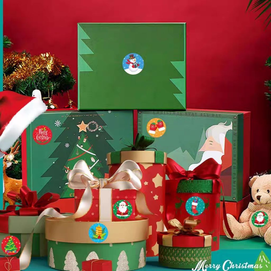 Stiker Natal/Stiker Label Natal Stiker kotak Mika /kotak kue /Christmas bag,.(per Roll)