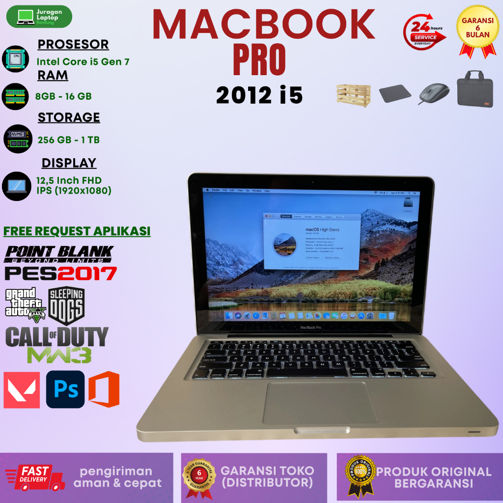 macbook pro 2012 late Core i5 RAM 8GB SSD 128GB 13 Inch Second Mulus Original