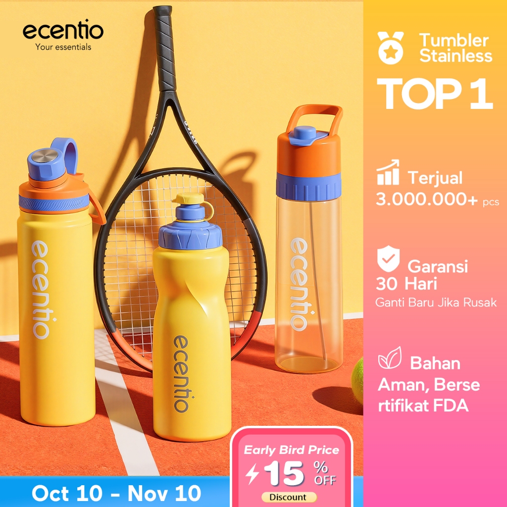 ecentio tumbler outdoor Sport 800ml stainless 316 Dopamin Kuning Lemon sport olahraga botol minum 65