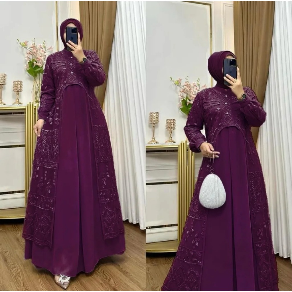 Ardela Maxy dress wanita ceruty full furing swarovski / gamis brokat premium elegan / variasi kancin