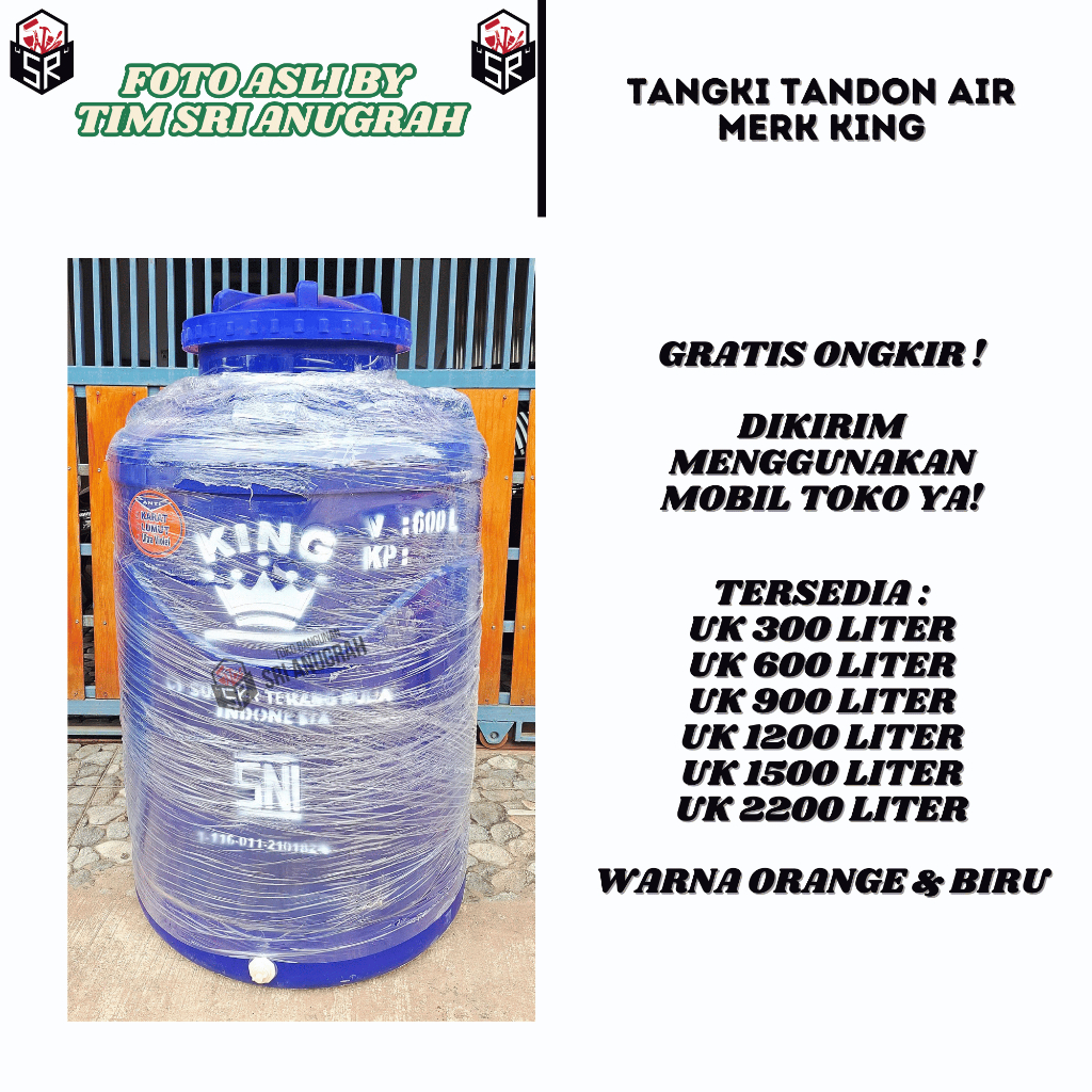 KING Tangki Tedmon Tandon Air Berkualitas Tinggi 300 / 600 / 900 / 1200 / 1500 Liter