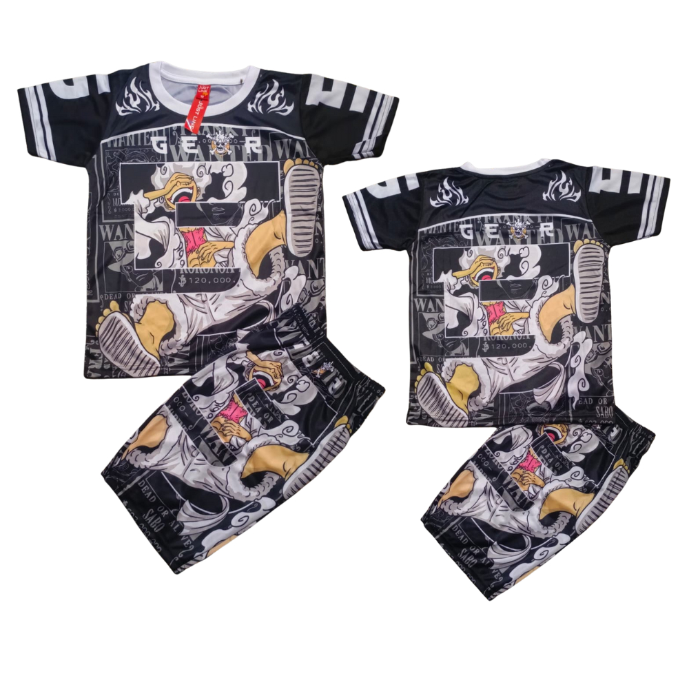 setelan baju printing one piece/baju karakter anak one piece/setelan baju one piece murah