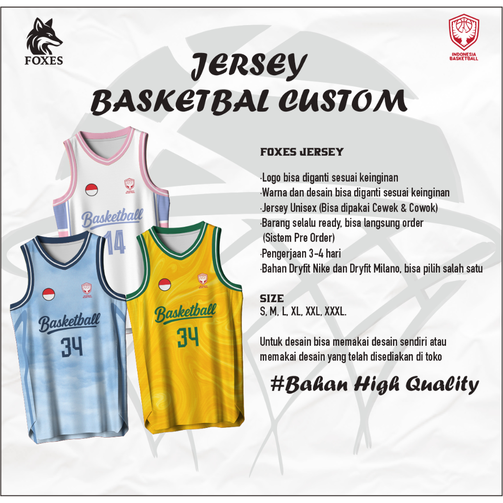 Setelan Jersey Basket Custom Full printing ( bisa desain sendiri )
