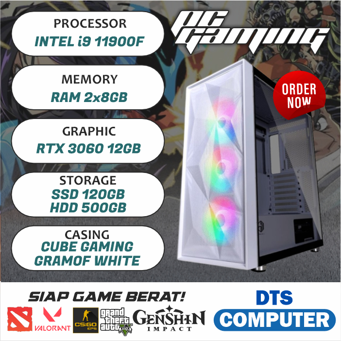 Pc High End | i9 11900F | RTX 3060 12GB | 16GB RAM | SSD 120GB + HDD 500GB | Siap Render