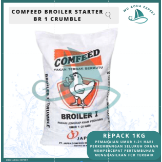 Repack 1kg Comfeed Broiler Starter BR 1 BR 2 Crumble Pelet Pakan Ayam Pedaging Pakan Japfa Pakan Ung